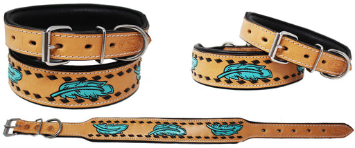 Tooled Feather Padded Leather Dog Puppy Collar 60196