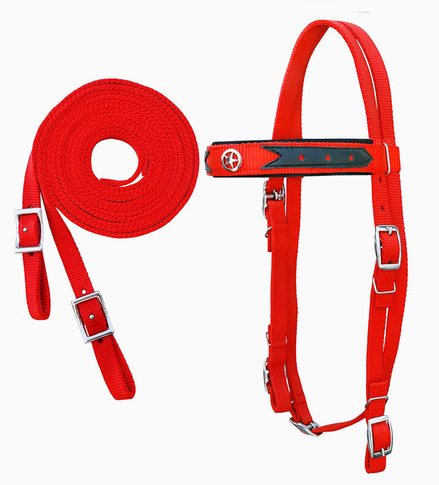 Horse Western 3-Piece Nylon Bridle Breast Collar Reins Tack Set Texas Star  601J01