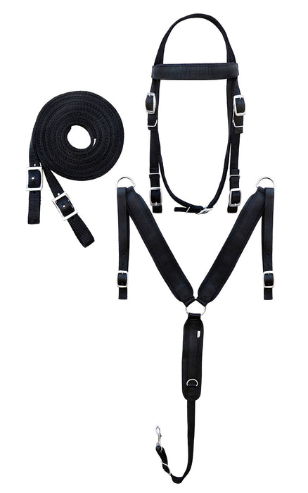 Challenger Horse Tack Set – Browband Headstall, Padded Breast Collar & Matching Split Reins 601J02