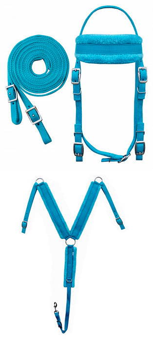 Horse Western 3-Piece Nylon Bridle Breast Collar Reins Tack Set 601J03
