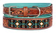 Handcrafted Padded Tan Leather Floral Tooled Beaded Dog Collar 60206