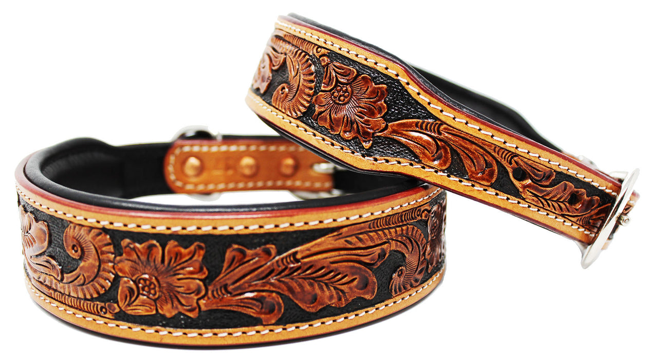 100% Cow Leather Western Tooled Challenger Made in USA Puppy Canine Dog Collar 6022
