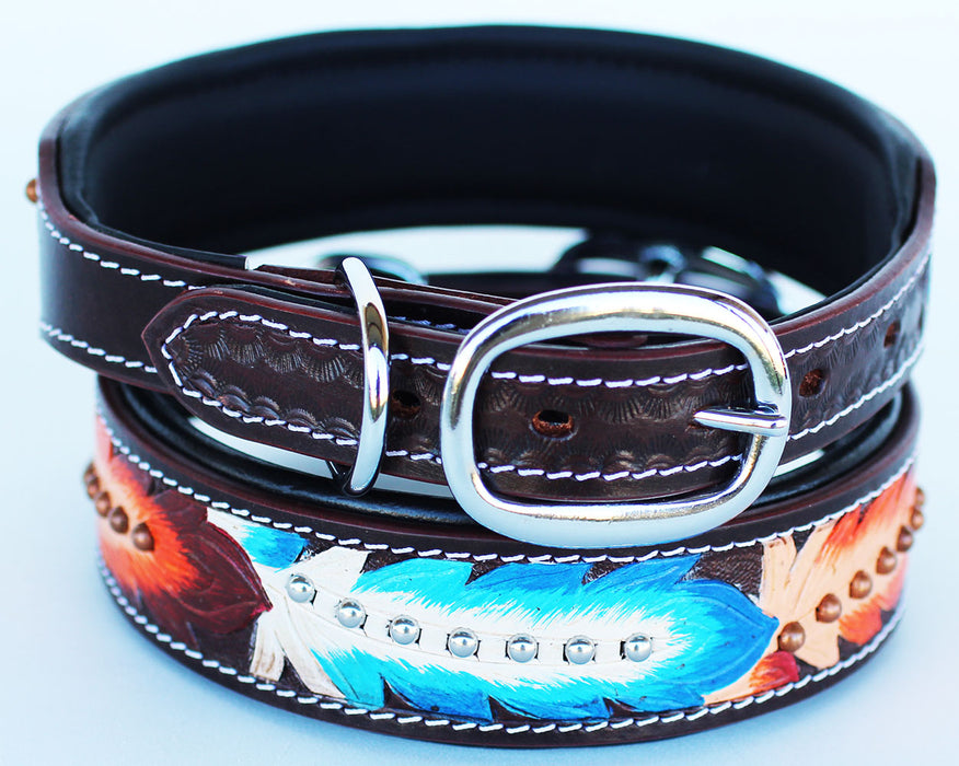 Dog Puppy Collar Genuine Cow Leather Padded Canine  6043