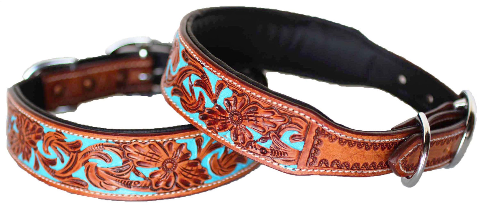 Large 21''- 25'' Dog Puppy Collar Hand Tooled and Painted Cow Leather Western 6047