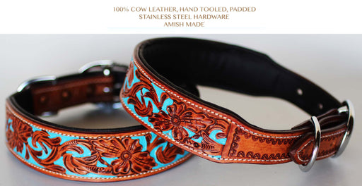 Large 21''- 25'' Dog Puppy Collar Hand Tooled and Painted Cow Leather Western 6047