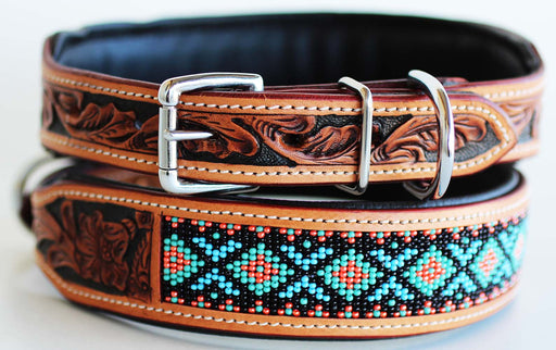 Challenger Hand Tooled 100% Leather Puppy Dog Collar Adjustable Padded Canine 6057
