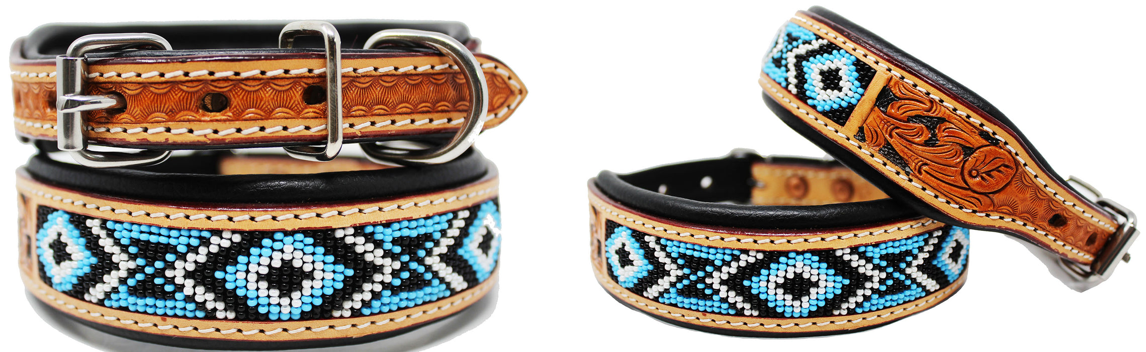 Challenger Hand Tooled 100% Cow Leather Canine Puppy Dog Collar Soft Adjustable 6058