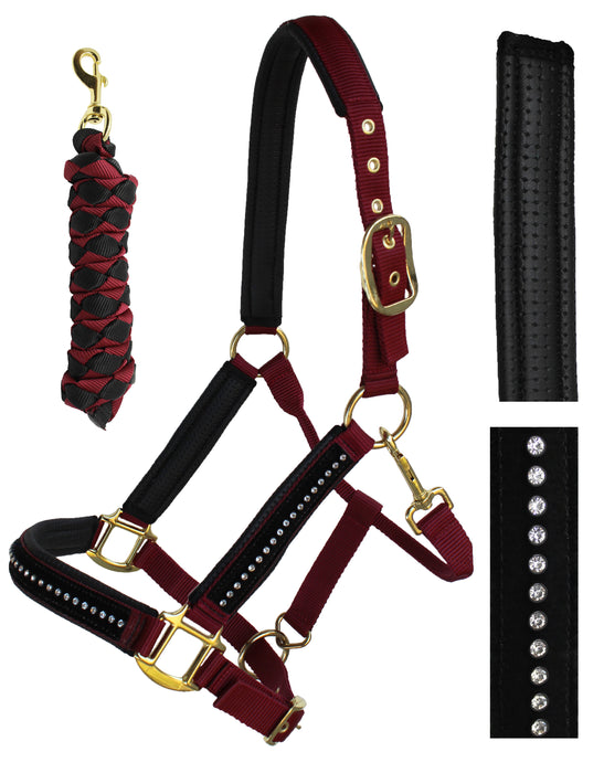 Nylon Horse Halter Neoprene Padded Lead Rope Brass Hardware Rhinestones 606172