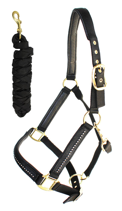 Nylon Horse Halter Neoprene Padded Lead Rope Brass Hardware Rhinestones 606172