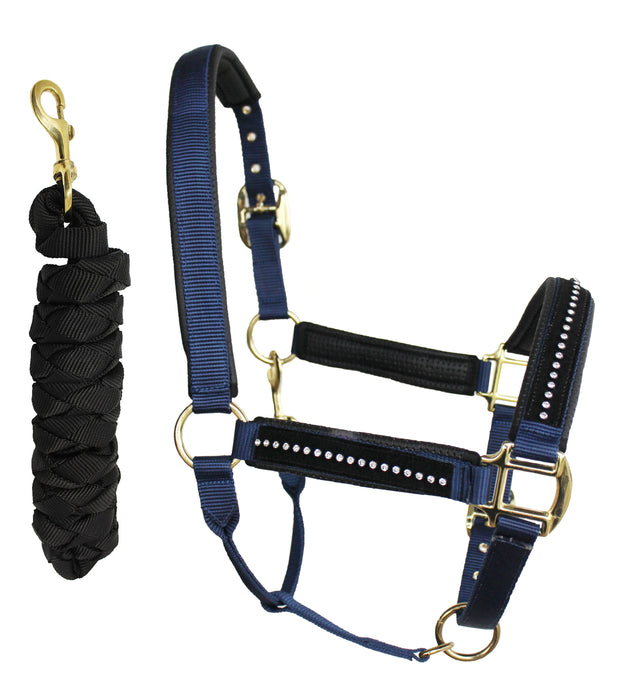 Nylon Horse Halter Neoprene Padded Lead Rope Brass Hardware Rhinestones 606172