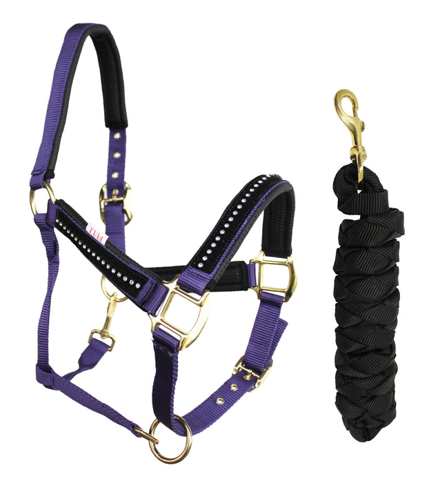Nylon Horse Halter Neoprene Padded Lead Rope Brass Hardware Rhinestones 606172