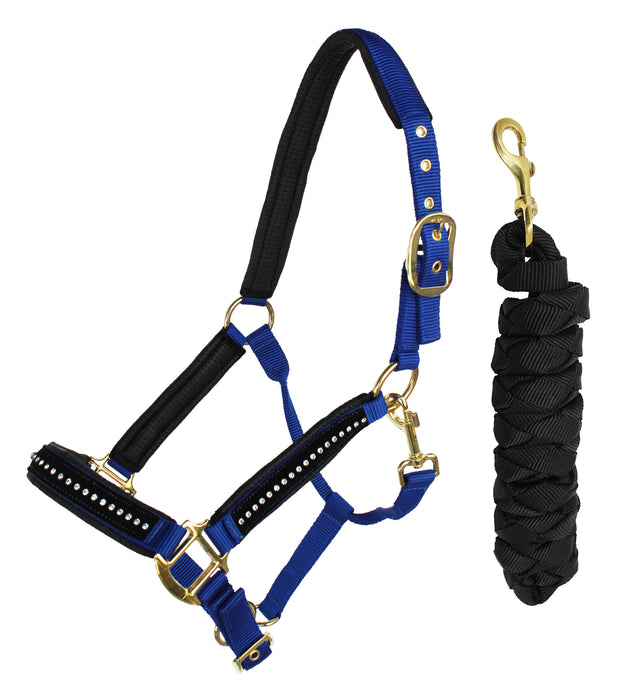 Nylon Horse Halter Neoprene Padded Lead Rope Brass Hardware Rhinestones 606172