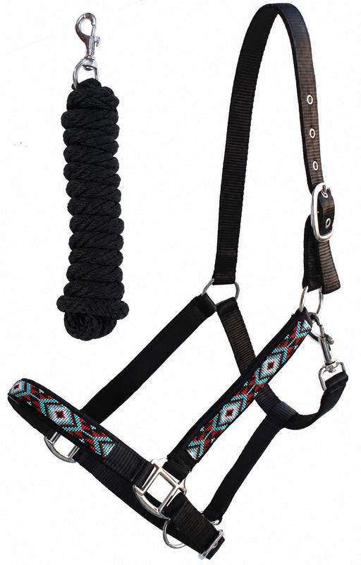 Nylon Horse Beaded Halter Nickle Plated Hardware w/ Lead Rope Tack Blue 606175