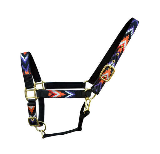 Nylon Horse Black Nylon Multicolor Patterned Neoprene Comfort Adjustable Halter 606191v