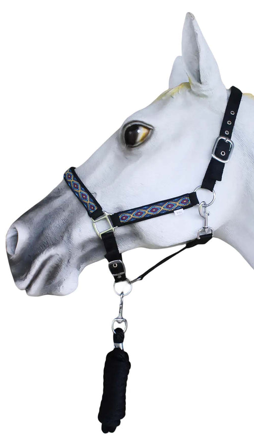 Horse Nylon Neoprene Comfort Adjustable Halter w/ Lead Black 606205-6