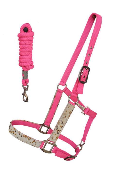 Horse Nylon Hair-on Inlay Adjustable Halter w/ Lead Rope 606209