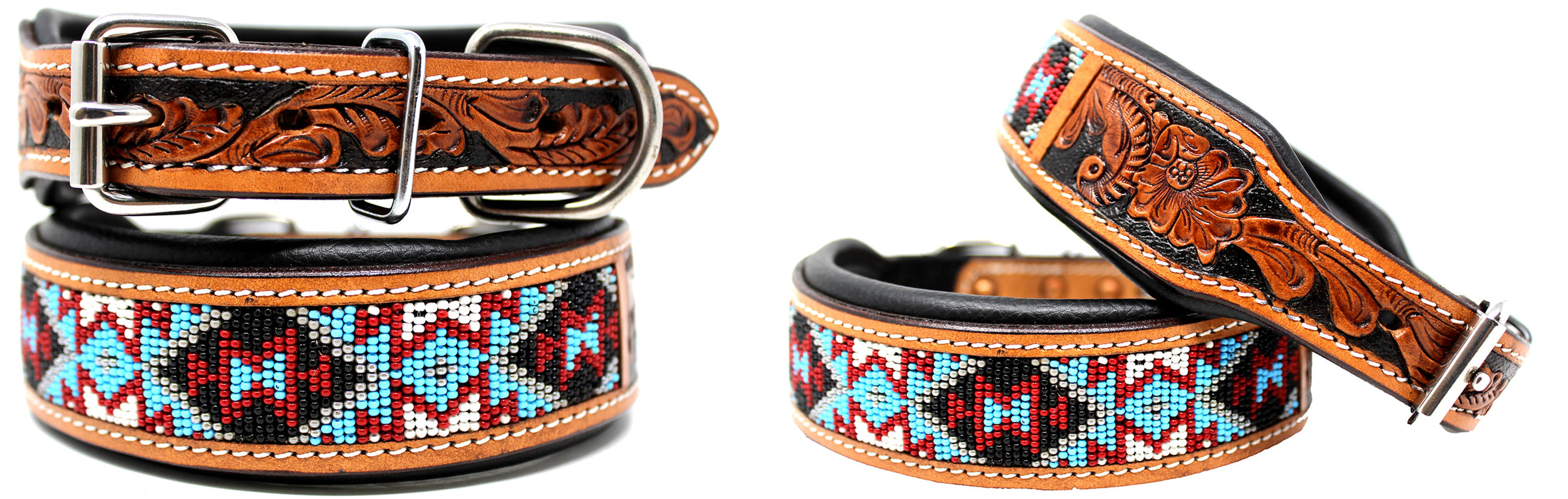 Challenger Made 100% Cow Leather Hand Tooled Puppy Dog Collar Adjustable Padded 6064