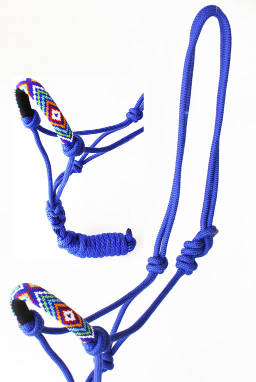 Nylon Horse Braided Rope HALTER Beaded Noseband Lead Rope 606RT