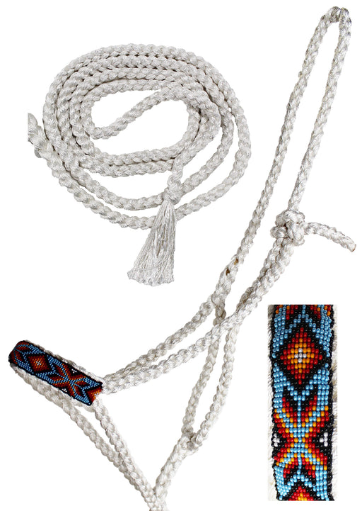 Nylon Horse Western Rope Braided Halter Lead Beaded Noseband 606RTBeadedWhite
