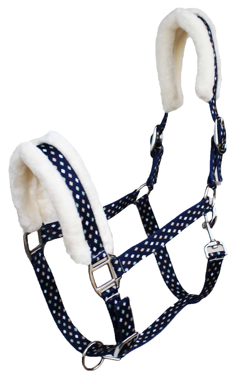 Horse Pony Cob Nylon Diamond Fleece Lined Comfort Adjustable Halter 606SE-Diamond