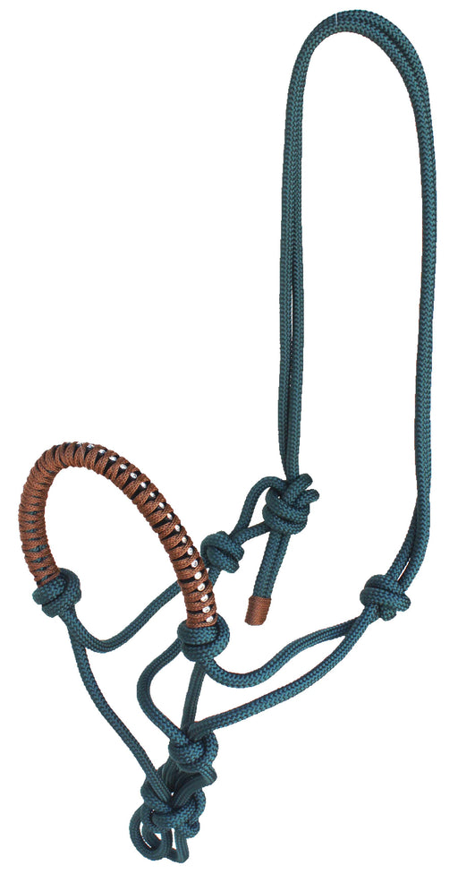 Cob Nylon Braided Rhinestone Noseband Rope Halter 606SE-HunterGreen