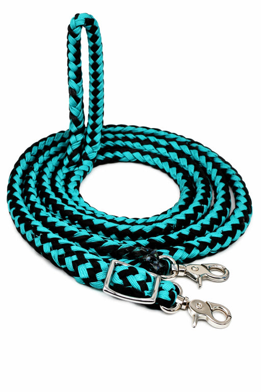 Roping Knotted Horse Tack Western Barrel Reins Nylon Braided Emerald Green Black 60701