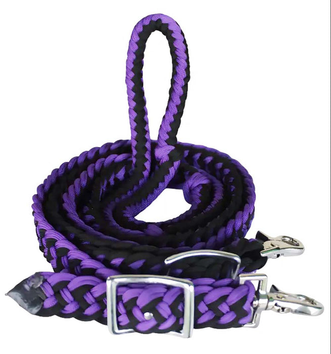 Horse Western Tack Nylon Braided 8 Ft. Knotted Roping Barrel Reins Lime Green 60705