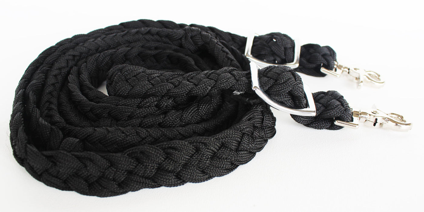 Roping Knotted Horse Tack Western Barrel Reins Nylon Braided 8 Ft. Purple Snaps 60709