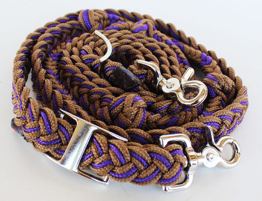 Roping Knotted Horse Tack Western Barrel Reins Rein Nylon Braided BLACK WH 60703