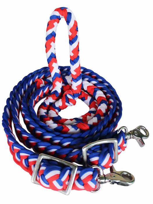 Horse Western Nylon Braided 8 Ft. Knotted Roping Barrel Reins Purple Teal Orange 60737
