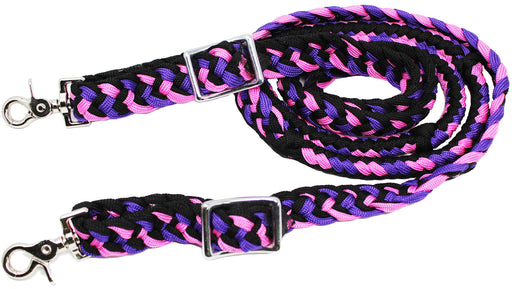 Horse Knotted Roping Western Barrel Reins Nylon Braided Rein Purple Pink 607126