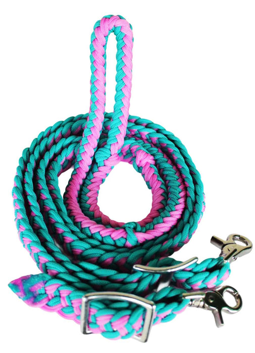 Horse Western Tack Nylon Braided 8 Ft. Knotted Roping Barrel Reins Lime Green 60705