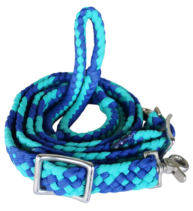 Horse Knotted Roping Western Barrel Reins Nylon Braided Rein Turquoise 607133