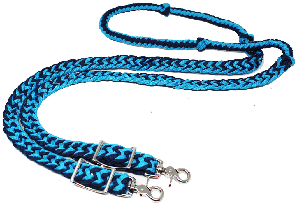 Horse Western Nylon Braided Knotted Roping Barrel Reins Turquoise Navy 60714