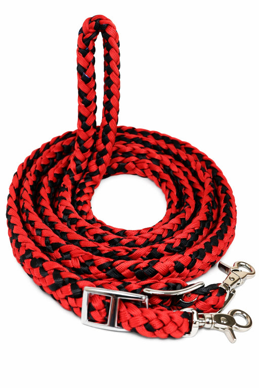 Roping Knotted Horse Tack Western Barrel Reins Nylon Braided Red Black 60716