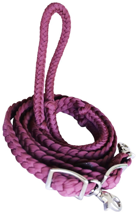 Roping Knotted Horse Tack Western Barrel Reins Nylon Braided Purple Snaps 60709