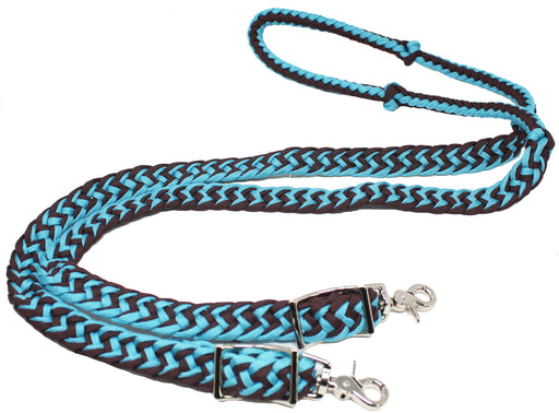 Horse Western Nylon Braided Knotted Roping Barrel Reins Turquoise Brown 60717