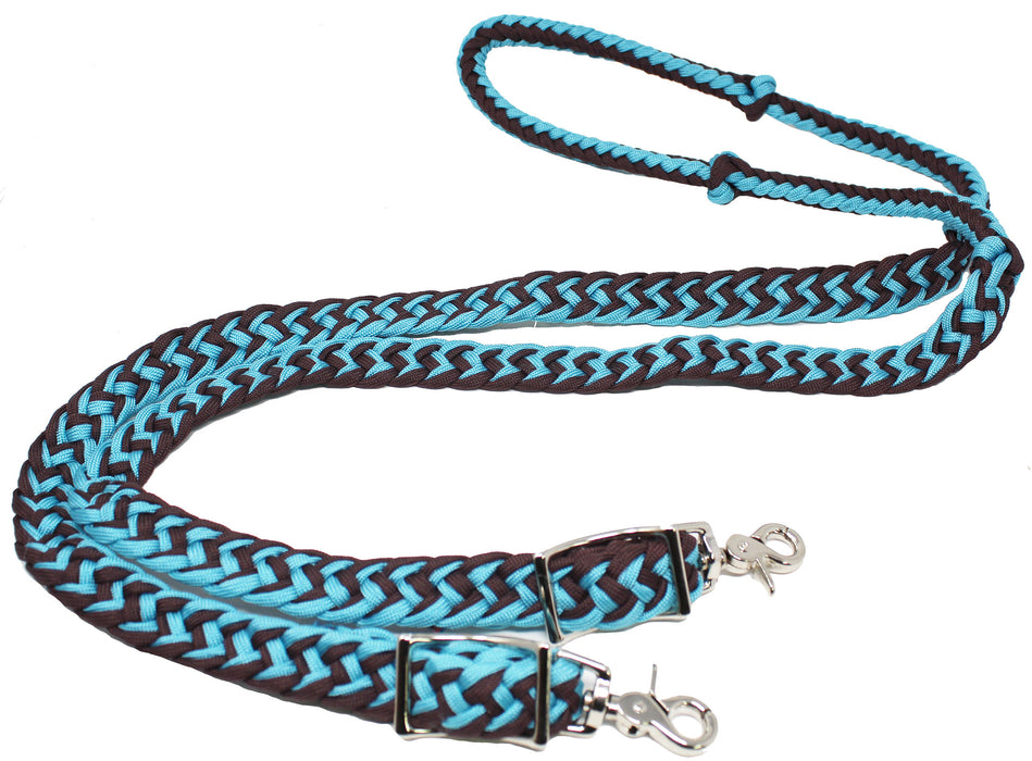 Horse Western Nylon Braided Knotted Roping Barrel Reins Turquoise Brown 60717