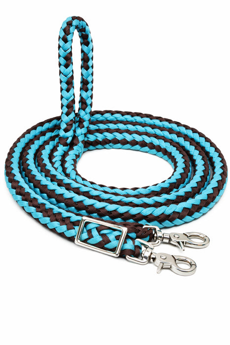 Horse Western Nylon Braided Knotted Roping Barrel Reins Turquoise Brown 60717