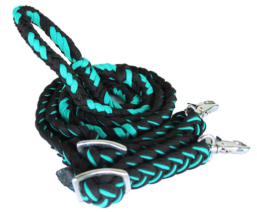 Horse Roping Knotted Tack Western Barrel Reins Nylon Braided Turquoise 607179