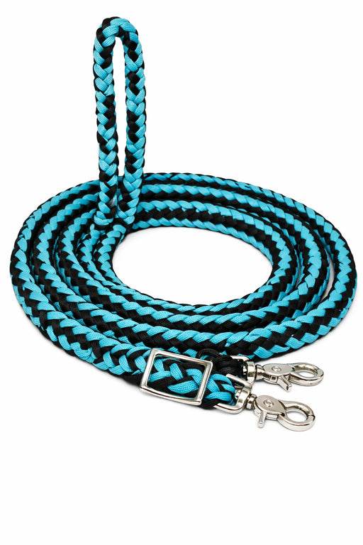 Horse Western Nylon Braided Knotted Roping Barrel Reins Light Blue Black 60718