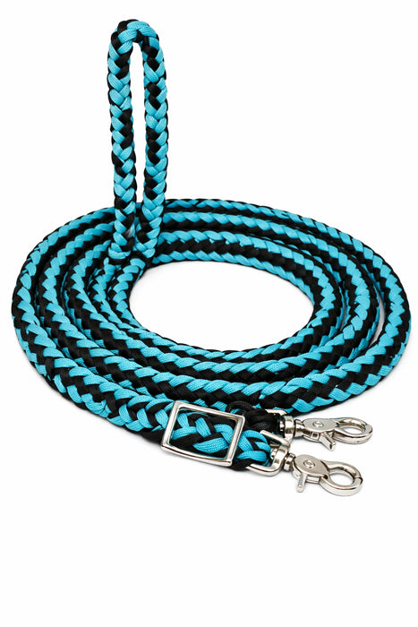 Horse Western Nylon Braided Knotted Roping Barrel Reins Light Blue Black 60718