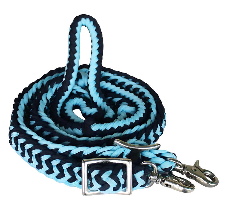 Horse Western Nylon Braided Knotted Roping Barrel Reins Light Blue Black 60718