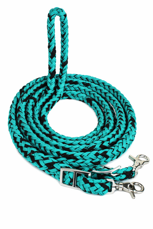 Horse Roping Knotted Tack Western Barrel Reins Nylon Braided Turquoise 607181