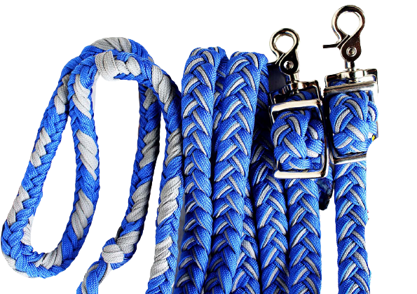 Roping Knotted Horse Tack Western Barrel Reins Rein Nylon Braided BLACK WH 60703