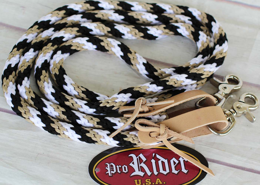 Horse Roping Western Barrel Split Reins Nylon Braided 8 Ft. Black Orange Tack 607136