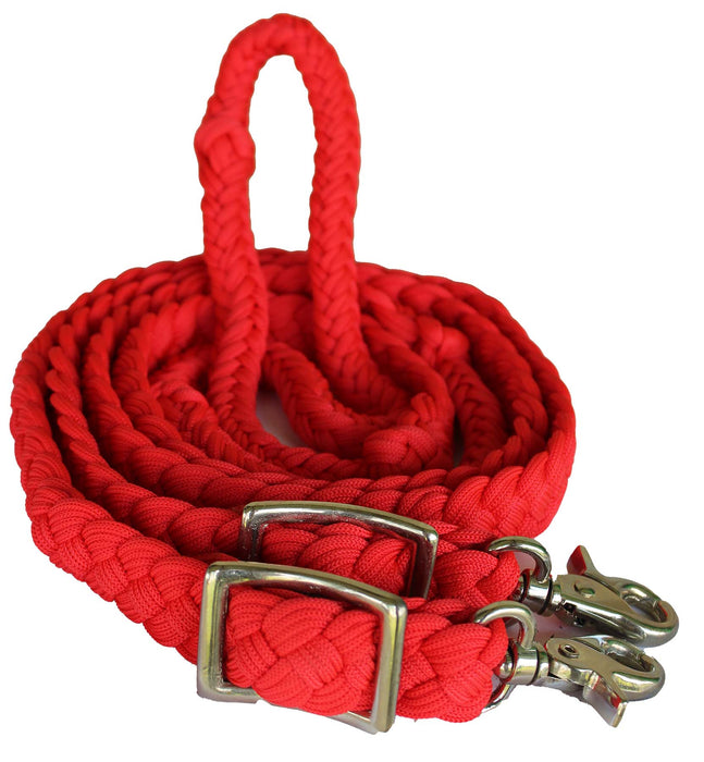 Roping Knotted Horse Tack Western Barrel Reins Nylon Braided Purple Snaps 60709