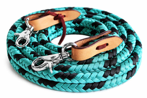 Horse Roping Tack Western Barrel Reins Nylon Braided Leather Turquoise 607230