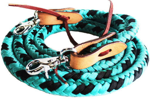 Horse Roping Tack Western Barrel Reins Nylon Braided Leather Turquoise 607230