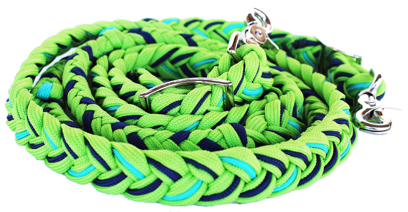 Horse Western Nylon Braided 8 Ft. Knotted Roping Barrel Reins Purple Teal Orange 60737